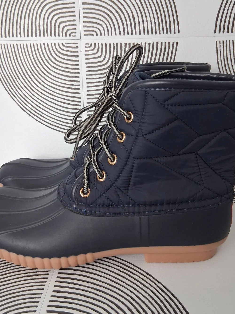 Simply Southern Womens 8 Blue Lace Up Quilted Rubber Rain Snow Ankle Duck Boots